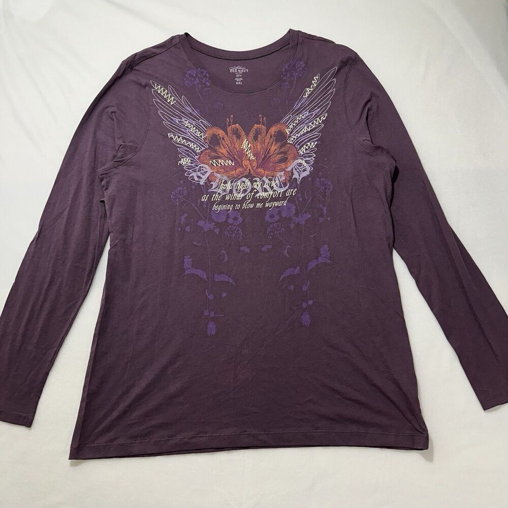 Vintage Y2K Old Navy Women's XXL Purple Long Sleeve Graphic T Shirt